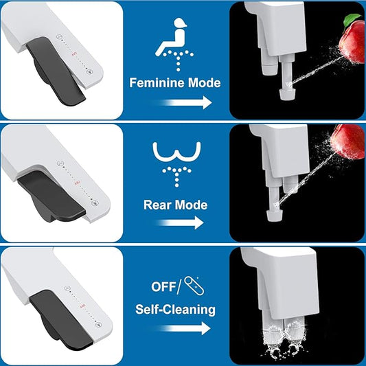 Bidet Attachment for Toilet, Dual Nozzle Cold Water Bidet with Black Lever Control, Non-Electric Bidet Attachment for Comfortable Feminine and Rear Cleansing