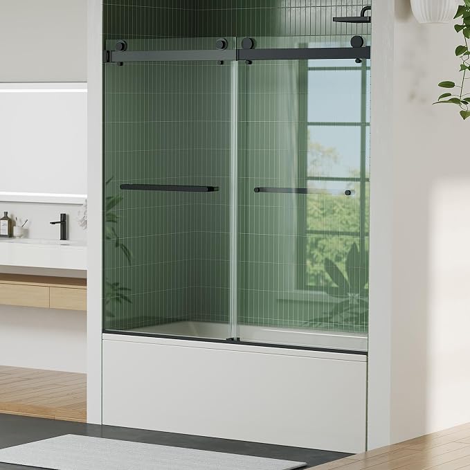 56"-60" W x 59" H Double Sliding Shower Door, Frameless Bypass Bathroom Door with 1/4"(6mm) Tempered Glass,Matte Black Finish for Walk-in Shower