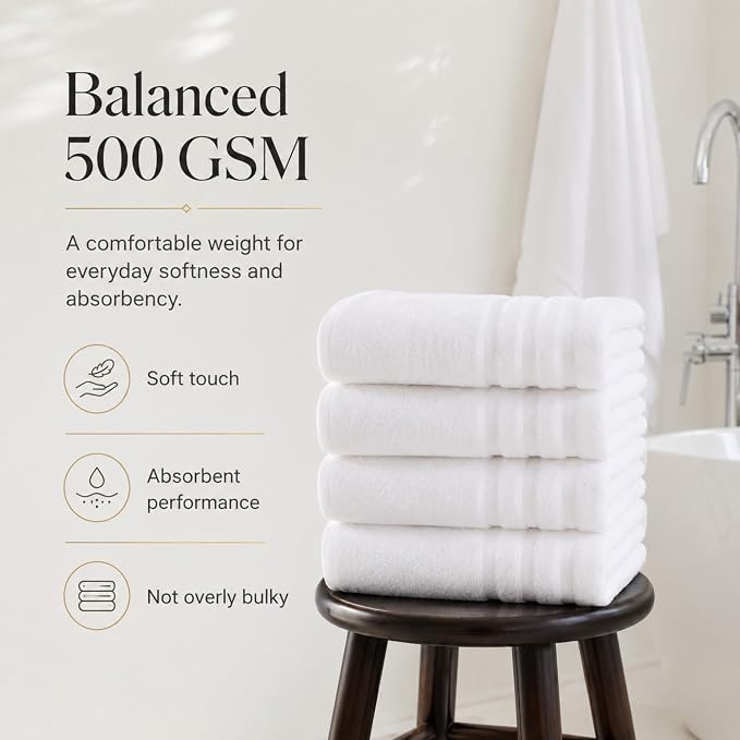 Velqora Bath Towels 2 Pack, 30x60 in, 100% Cotton, Soft & Absorbent, White | Balanced Weight | Everyday Comfort | Easy Care