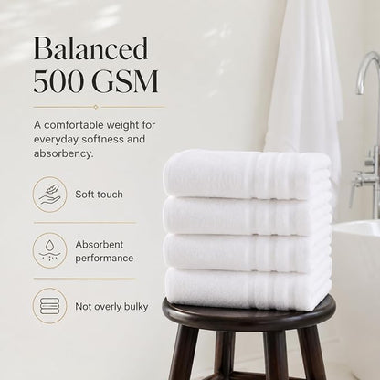 Velqora Large Bath Towels 4 Pack, 30x60 in, 100% Cotton, White | Soft & Absorbent | Balanced Weight | Everyday Comfort | Easy Care