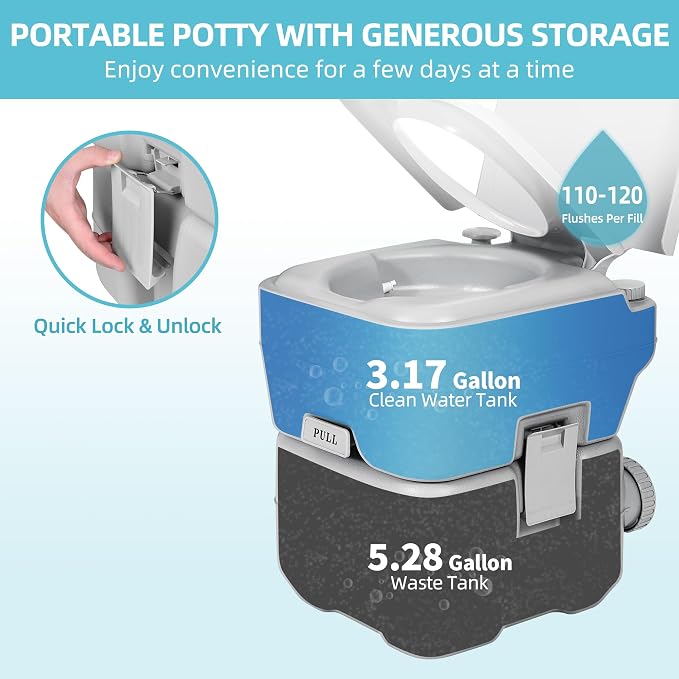 YITAMOTOR Portable Camping Toilet, RV Travel composting toilet with 20L Detachable Waste Tank, Double Water Spouts, Portable Toilet for Camping, Hiking
