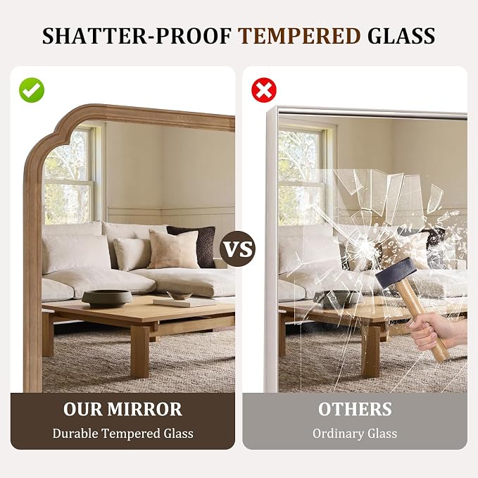 Farmhouse Full Length Mirror with Stand 22x65 Inch, Wooden Frame Floor Mirror,for Bedroom, Entryway, Living Room(Natural)