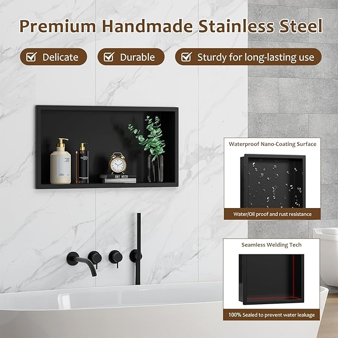 23x11 Inch Recessed Medicine Cabinet, Black Medicine Cabinet No Mirror, 304 Stainless Steel Bathroom Wall Niche Cabinet with Storage for Bathroom, Living Room