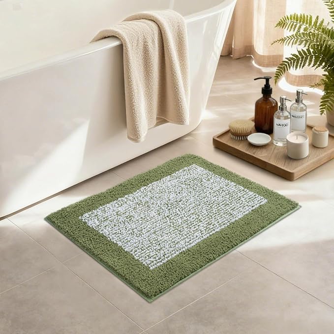 Bathroom Rugs 24x17 Non Slip Washable, Olive Green Bath Mat for Bathroom Floor Tub, Soft Absorbent Quick Dry Mats for Shower, Bathtub,Home Decor