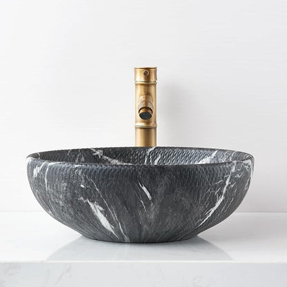 Vessel Sink Round 16 Inch Bathroom Sink, Counter Top Black+ White Marble Color Cloakroom Porcelain Ceramic Vessel Vanity Sinks Art Basin for Bathroom