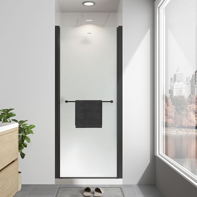 32"-34" W x 72" H Frameless Pivot Frosted Shower Door Matte Black | 1/4"(6mm) SGCC Tempered Glass with Explosion-Proof Film &Nano Coating,Customizable Width