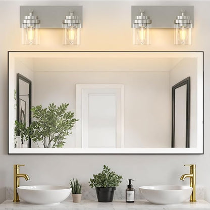 IZORRO Bathroom Vanity Light Fixture, 2-Light 15 Inch Brushed Nickel Bathroom Light Fixtures Over Mirror, with Clear Glass Shade, Modern Farmhouse Vanity Lights, Rustic Restroom Lighting Fixtures