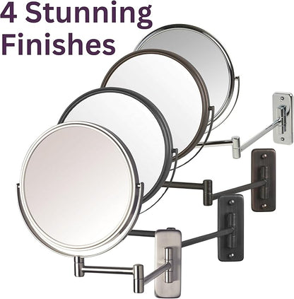 JERDON Wall-Mounted Magnifying Mirror - Bathroom Makeup Mirror with 5X Magnification - 8-Inch Diameter - Black - Model JP7506BK