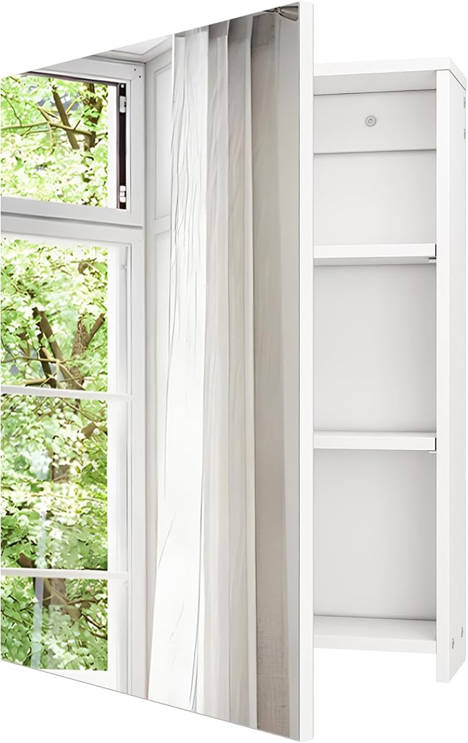 CHOEZON Bathroom Medicine Mirror Cabinet, 21.7'' x 27.6'', Wall-Mounted Bathroom Vanity with Mirror, Bathroom Medicine Cabinet with Storage Function, Hanging Storage Cabinet, Adjustable Shelves, White