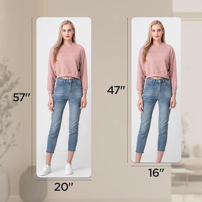 iCAGY Acrylic Full Body Self-Adhesive Shatterproof Mirror | Ultra-Thin, Lightweight, Frameless, Easy Install, Wall Mirror for Home Gym, Bedroom, Closet Door, Rectangle, 16"x 46", 1PCS