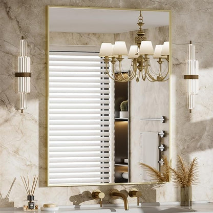 MZON 30" x 36" Brushed Gold Bathroom Vanity Mirror, Mirror for Over Sink | Aluminum Alloy Frame, Clear Reflection, Rust-Resistant, Vertical or Horizontal, Wall Mount, Bedroom and Entryway