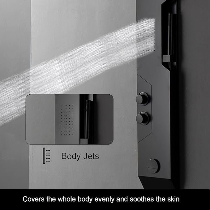 Homevacious 4 IN 1 Stainless Steel Multi-Function Shower Panel Tower System Rainfall Shower Head Massage Body Jets Handheld Shower and Bath Tub Spout Wall Mounted Bathroom Shower Panel Matte Black