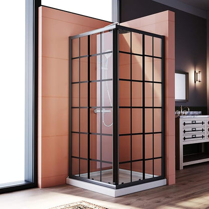 ELEGANT Corner Shower Enclosure 34 in.D x 34 in. W x 72 in. H, Double Sliding Shower Door with 1/4 in. Clear Tempered Glass, Black Framed Sliding Shower Enclosure