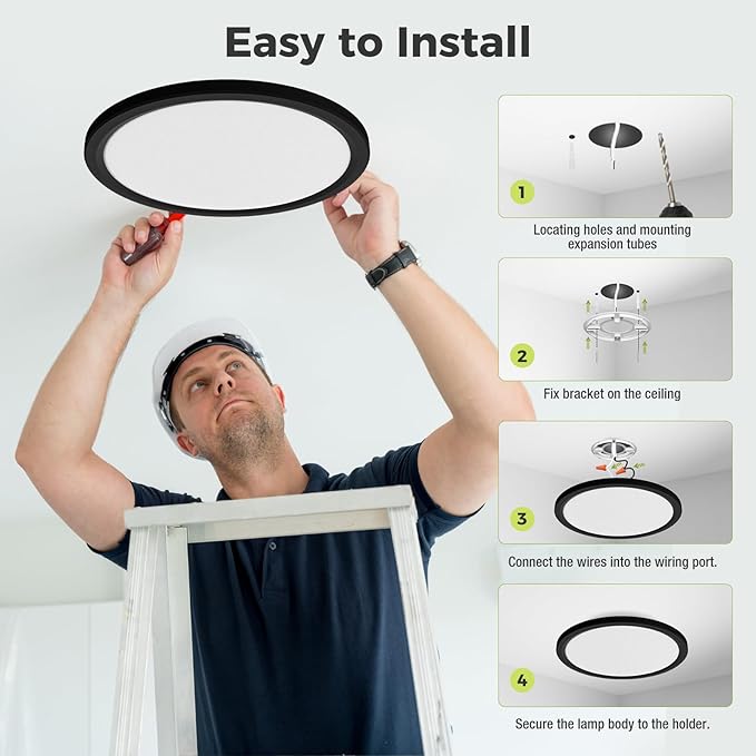 hepside 4Pack LED Flush Mount Ceiling Light Fixture, 13Inch 24W, Dimmable&3000K/3500K/4000K/5000K/6500K Adjustable Low Profile Ceiling Lights, Round Flat Ceiling Light for Kitchen,Hallway-Black