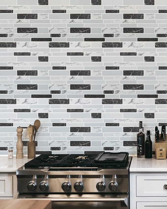 Art3d 12 x 12 in Peel and Stick Backsplash, Vinyl Wall Tile, 10-Pack, Grey | Thickened Design, Waterproof, Self Adhesive, Easy to Install, No Residue, for Kitchen, Bedroom, Ideal for Recently Moved