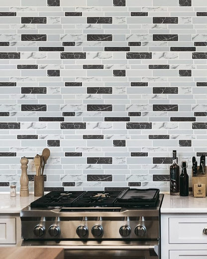 Art3d 12 x 12 in Peel and Stick Backsplash, Vinyl Wall Tile, 10-Pack, Grey | Thickened Design, Waterproof, Self Adhesive, Easy to Install, No Residue, for Kitchen, Bedroom, Ideal for Recently Moved