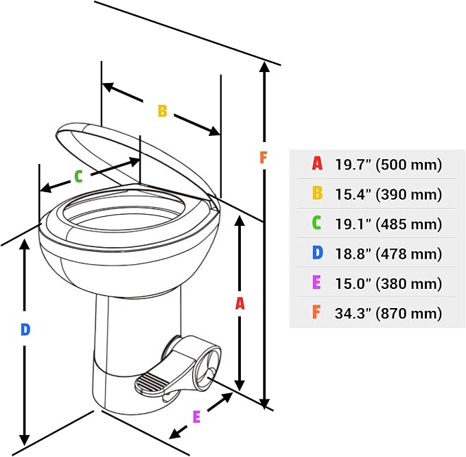AW 20" High RV Camper Toilet with Bidet Spray Gravity Flush Elongated HDPE | Toilets for Motorhome Caravan