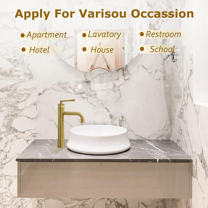 Brushed Gold Tall Bathroom Faucet,Single Hole Bathroom Sink Faucet | Deck Mount Single Handle One Hole Lavatory Vanity Faucet with Pop Up Drain Assembly Bathroom Sink Faucet for Mixer Bowl