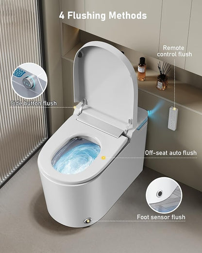 Smart Toilet with Bidet Built-in: Bidet Toilet with 5L Tank, Child Seat, 4 Wash Modes Heated Seat, One Piece Toilet with Auto Flush Lid&Seat, Dryer, Foot Sensor, UV-C Night Light