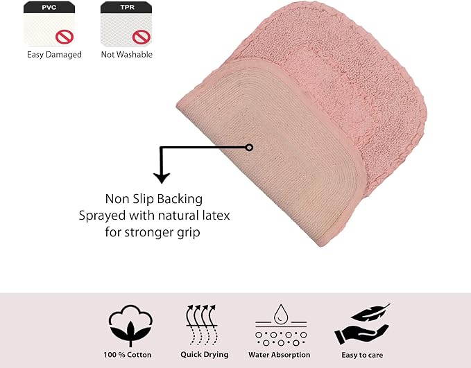 Home Weavers Radiant Collection 100% Cotton Bathroom Rugs Set, Bathroom Décor, Washable Rug, Extra Soft and Absorbent Bath Rug, Kitchen Mat, Bath Mat Set, Bath Floor Mat Non Slip, 30" Round, Pink