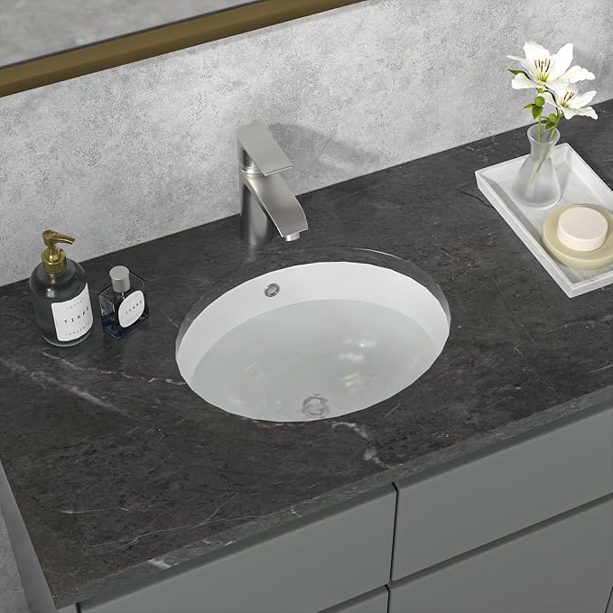 Bathroom Sink Undermount - Sarlai 16 Inch Undermount Oval Sink Pure White Porcelain Ceramic Lavatory Vanity Vessel Sink Basin，Interior Size 14.9" x 13"