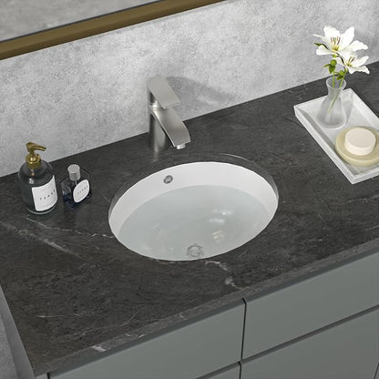 Bathroom Sink Undermount - Sarlai 16 Inch Undermount Oval Sink Pure White Porcelain Ceramic Lavatory Vanity Vessel Sink Basin，Interior Size 14.9" x 13"