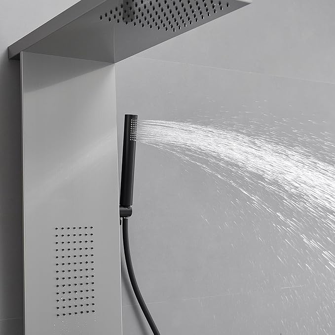 Shower Panel System Shower Wall Tower with Body Massage System Rain Shower Handheld 3 IN 1 High Pressure Jets Stainless Steel, Brushed Nickel