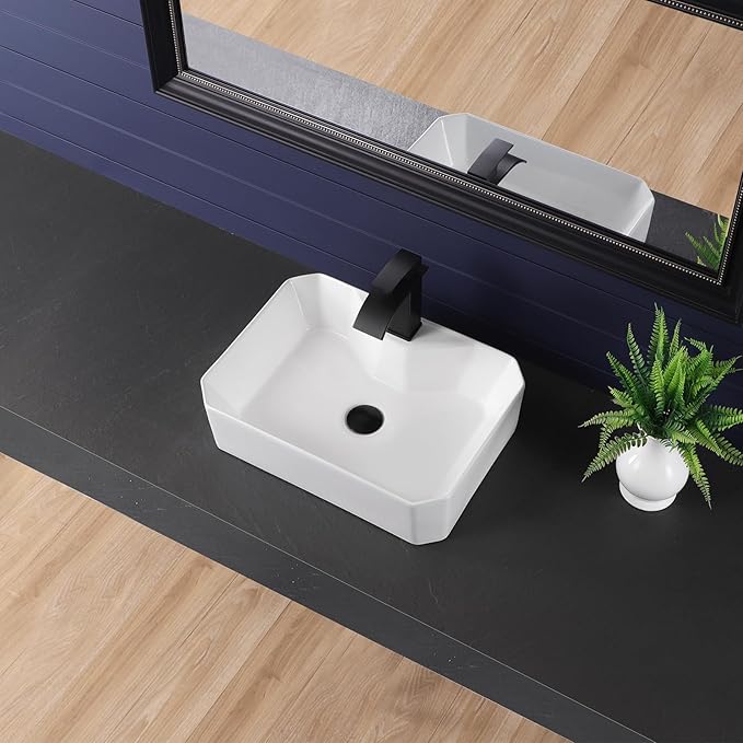 Vessel Sink 20"x15" Rectangular Bathroom Sink Modern White Porcelain Ceramic Above Counter Drop-in Vanity Sink for Bathrooms Art Basin with Faucet Hole