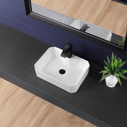 Vessel Sink 20"x15" Rectangular Bathroom Sink Modern White Porcelain Ceramic Above Counter Drop-in Vanity Sink for Bathrooms Art Basin with Faucet Hole