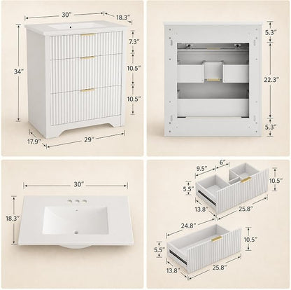 GarveeHome 36 Inch Bathroom Vanity with Sink, Fluted Bathroom Sink Cabinet