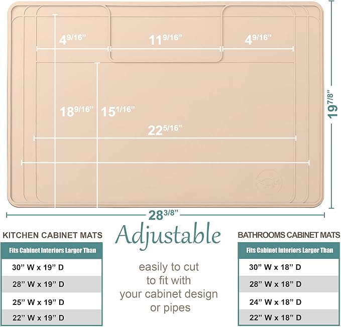 The Original Under Sink Mat - Silicone Waterproof mat, Trimmable, Easy to Clean, Kitchen cabinet liner, Under sink protector mats, Drip Tray with Lip - 28" x 19" or smaller