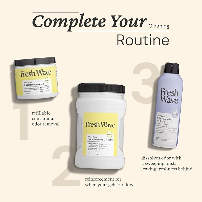 Fresh Wave Lemon Odor Eliminator Gel 2Pk 15 oz - Air Freshener for Home | Lasts 30-60 days. Plant-based odor absorber. No perfumes or harsh chemicals. Bathroom & closet deoderizer. Refills available.