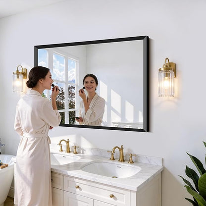 Black Bathroom Mirror 36 x 48 Inch Rectangle Wave Beveled Frame for Wall Bathroom Vanity Mirror for Over Sink, Tempered Glass,for Entryway Hangs, Bathroom Living Room Horizontal or Vertical