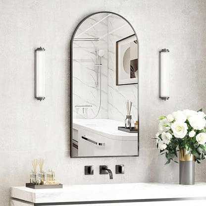 Recessed Medicine Cabinet with Mirror,Black Arched Medicine Cabinet,Arch Bathromm Medicine Cabinet Recessed,Metal Edge Bathroom Mirror with Storage,Surface Mount Mirrored Cabinets 16x31