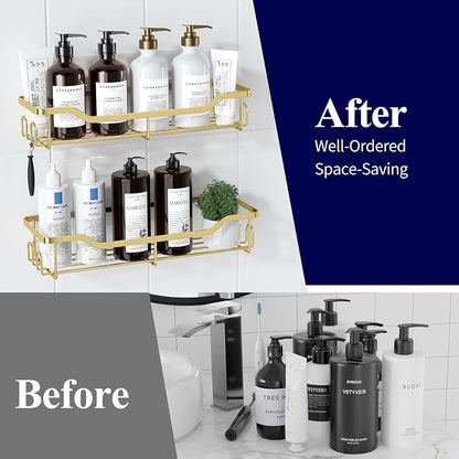 Kitsure Shower Caddy, Adhesive Shower Organizer, Large, Gold | Stainless Steel Shelf for Inside Shower, No Drill Bathroom Organizers and Storage, Home Decor Accessories
