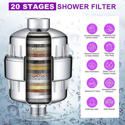 PROOX Filtered Shower Heads with Handheld Spray Combo, Rainfall Shower Head with 20 Stages Filter for Hard Water, Filtered Rain Shower Head for Hair And Skin, 12'' Adjustable Extension Arm, Chrome