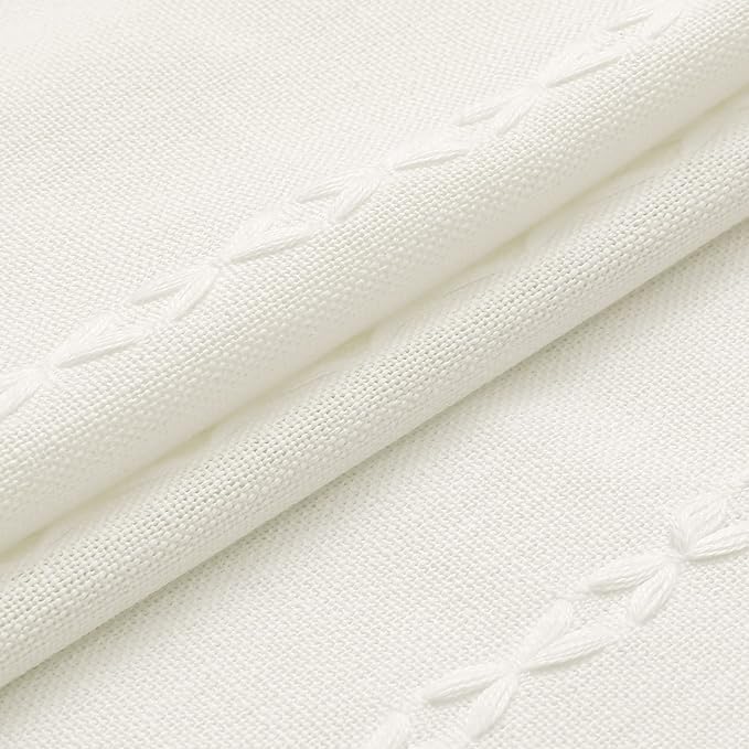 Boho Farmhouse Tassel Linen Shower Curtain,3D Embroidery Stripe Ivory,36x72 | Small Stall Half Size,310GSM Linen Texture Heavy Duty Cloth,Water Repellent,Wrinkle Resistant,Vintage Farmhouse Rustic