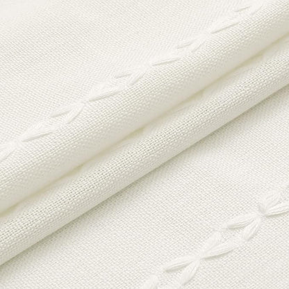 Boho Farmhouse Tassel Linen Shower Curtain,3D Embroidery Stripe Ivory,36x72 | Small Stall Half Size,310GSM Linen Texture Heavy Duty Cloth,Water Repellent,Wrinkle Resistant,Vintage Farmhouse Rustic