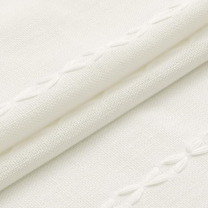 Boho Farmhouse Tassel Linen Shower Curtain,3D Embroidery Stripe Ivory,72x78 | Long Tall,310GSM Striped Texture Heavy Duty Cloth,Water Repellent,,Vintage Farmhouse Rustic,Wrinkle Resistant,12 Hooks