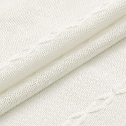 Boho Farmhouse Tassel Linen Shower Curtain,3D Embroidery Stripe Ivory,72x78 | Long Tall,310GSM Striped Texture Heavy Duty Cloth,Water Repellent,,Vintage Farmhouse Rustic,Wrinkle Resistant,12 Hooks