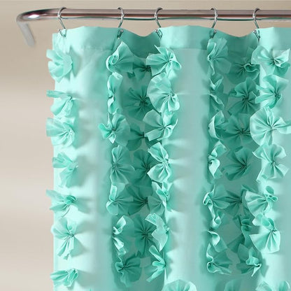 Lush Decor Riley Shower Curtain, 72" W x 72" L, Aqua - Bathroom Curtain - Coquette Decor - Bow Shower Curtains - Cottage Core - Fabric Shower Curtains
