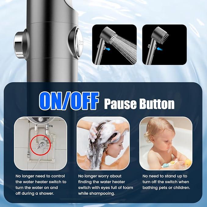 Filtered Shower Head with Handheld,High Pressure Shower Heads with Filters | ON/OFF Switch,4 Spray,Built-in Power Wash,Detachable Showerhead,Silicone Massage Brush,Remove Chlorine,Water Softener