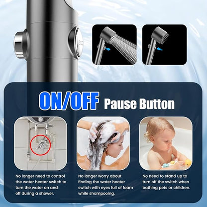 Filtered Shower Head with Handheld,High Pressure Shower Heads with Filters | ON/OFF Switch,4 Spray,Built-in Power Wash,Detachable Showerhead,Silicone Massage Brush,Remove Chlorine,Water Softener