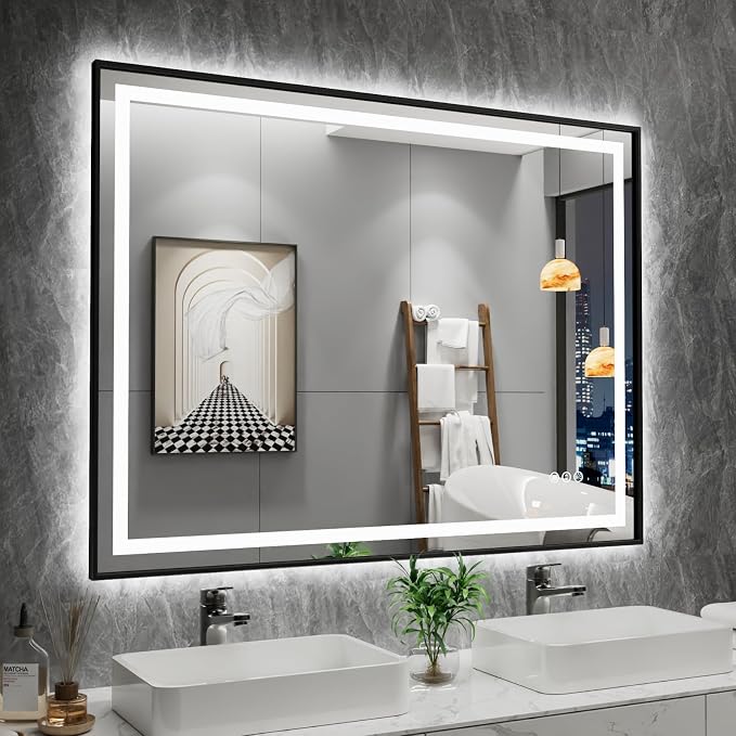 40"X30" LED Bathroom Mirror with Black Frame, Front Lit and Backlit | Metal Framed Mirror, Stepless Dimmable, HD Reflection, Anti-Fog, Shatter-Proof, Memory, 3 Colors Lighting, UL Listed.