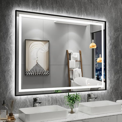 40"X30" LED Bathroom Mirror with Black Frame, Front Lit and Backlit | Metal Framed Mirror, Stepless Dimmable, HD Reflection, Anti-Fog, Shatter-Proof, Memory, 3 Colors Lighting, UL Listed.
