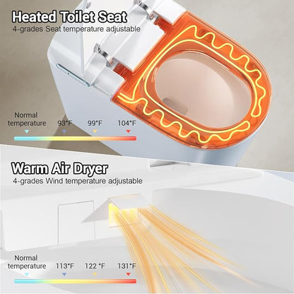 Smart Toilet with Bidet Elongated Heated Seat Dual Flush/Seat & Lid | Foot Sensor Electric Modern One Piece Toilet with Warm Water Wash&Air Dry LED Display Siphon Flush 1.28 GPF MAP 1000g