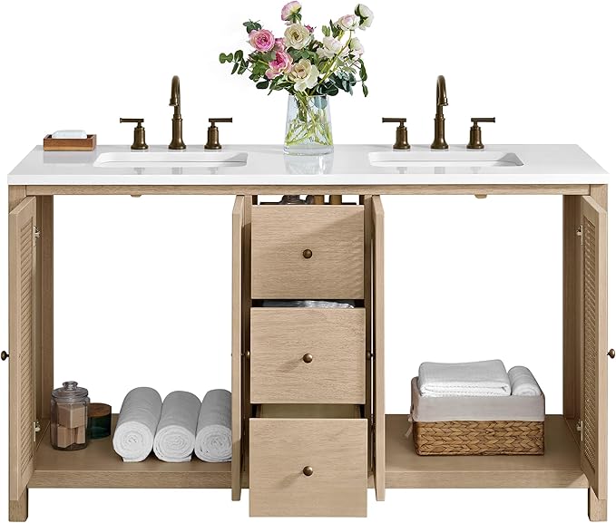 Alaterre Furniture Lucca Bathroom Vanity - Freestanding Cabinet Without Sink - 60 Inch Wood Bathroom Vanity with Soft-Close Doors and Three Drawers - for Double Sink Cabinet (Natural)