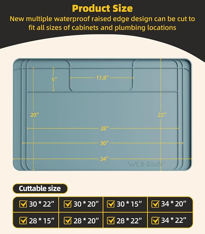 Under Sink Mats for Kitchen Waterproof 34"x22",Teal | Cut to Fit Design for Various Sizes, Leak-Proof Cabinet Protection,Durable Silicone Material,Versatile Home Use