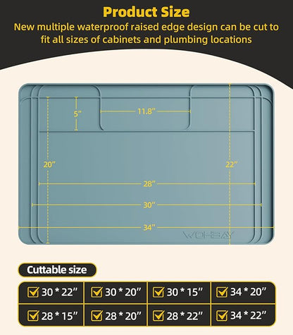 Under Sink Mats for Kitchen Waterproof 34"x22",Teal | Cut to Fit Design for Various Sizes, Leak-Proof Cabinet Protection,Durable Silicone Material,Versatile Home Use