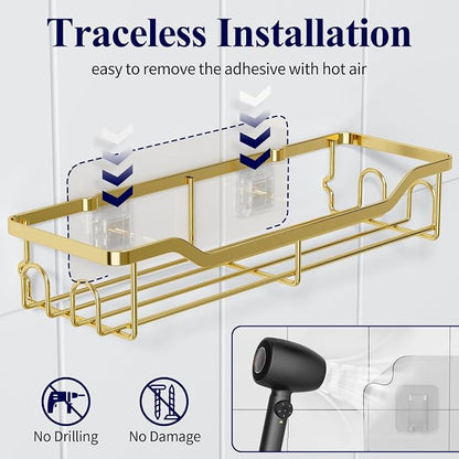 Kitsure Shower Caddy, Adhesive Shower Organizer, Large, Gold | Stainless Steel Shelf for Inside Shower, No Drill Bathroom Organizers and Storage, Home Decor Accessories